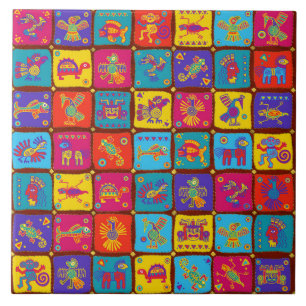 Colorful Aztec Mexican Animals 1 Tegeltje