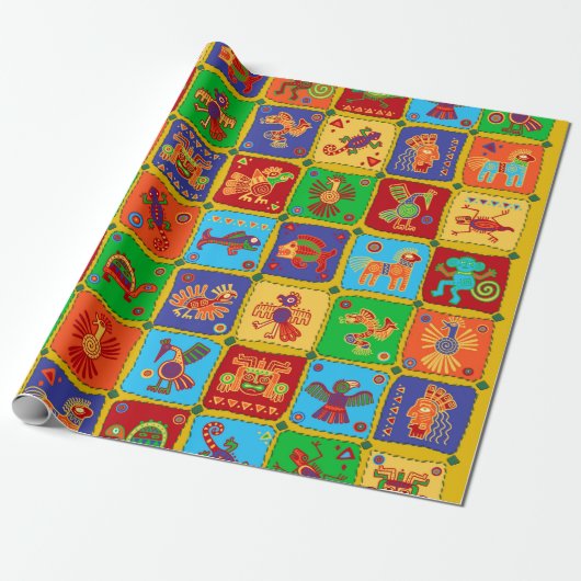Colorful Aztec Mexican Animals Cadeaupapier (Uitgerold)
