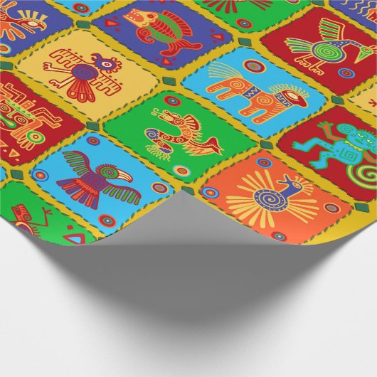 Colorful Aztec Mexican Animals Cadeaupapier (Hoek)