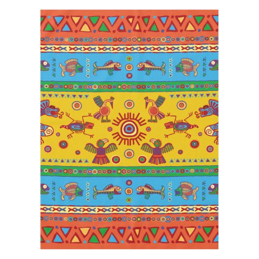 Colorful Aztec Mexican Animals Ornament Tafelkleed (Voorkant)