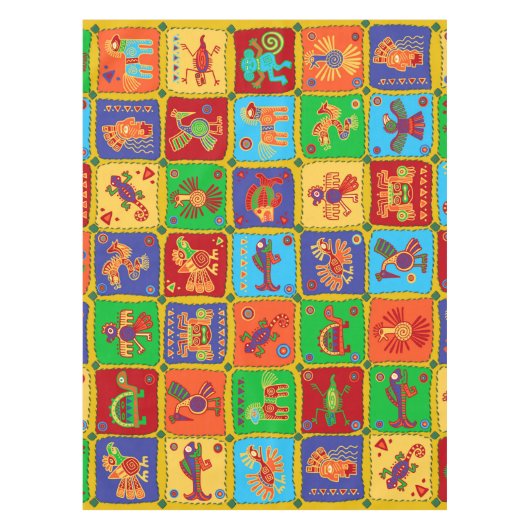 Colorful Aztec Mexican Animals Tafelkleed (Voorkant)
