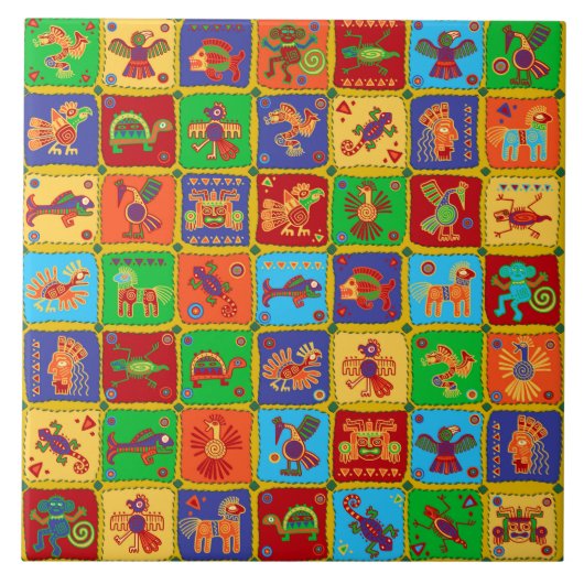 Colorful Aztec Mexican Animals Tegeltje (Voorkant)
