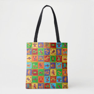 Colorful Aztec Mexican Animals Tote Bag