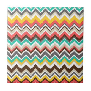 Colorful Aztec Tribal Chevron ZigZag Stripes Tegeltje