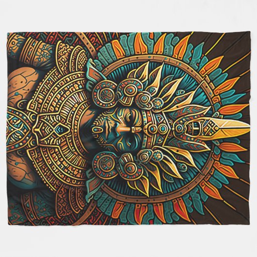 Colorful Aztec Warrior Blanket Fleece Deken (Voorkant (Horizontaal))