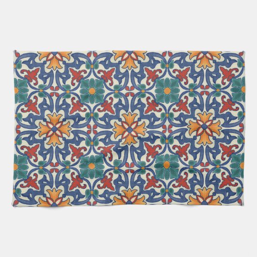 Colorful Azulejos Pattern Theedoek (Horizontaal)