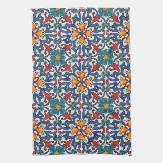 Colorful Azulejos Pattern Theedoek (Verticaal)
