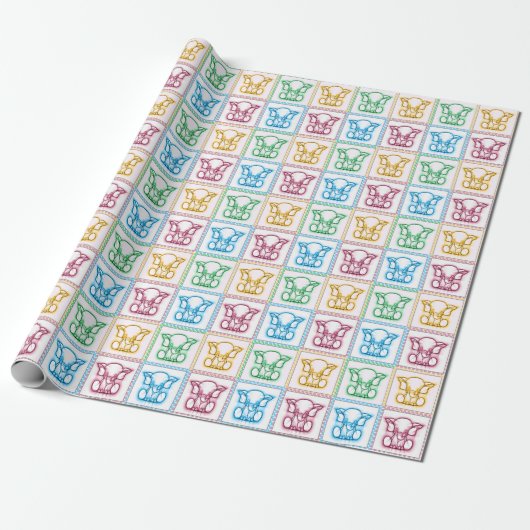 Colorful Baby Elephant Sketels Cadeaupapier (Uitgerold)