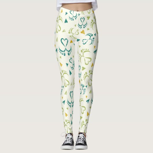Colorful Baby Feet and Hearts Pattern Leggings (Voorkant)