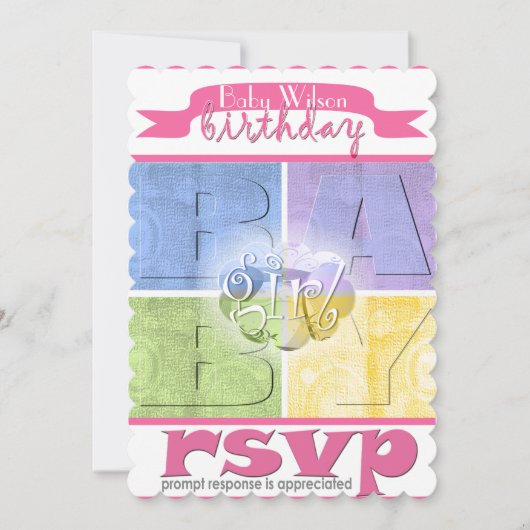 Colorful Baby Girl Birthday Uitnodiging (Voorkant)