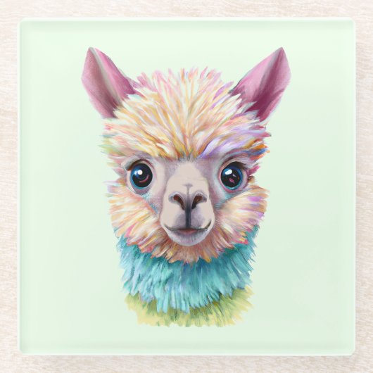 Colorful Baby Lama Glazen Onderzetter (Voorkant)