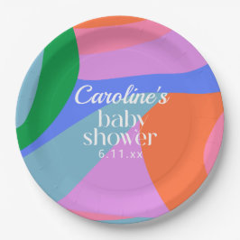 Colorful Baby Shower Abstract Waves Modern Custom Papieren Bordje