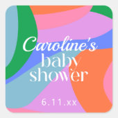 Colorful Baby Shower Abstract Waves Modern Vierkante Sticker (Voorkant)