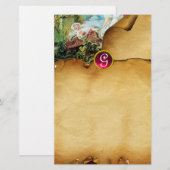 COLORFUL BABY SHOWER Bruin Parchment Ruby Monogram Briefpapier (Voorkant / Achterkant)