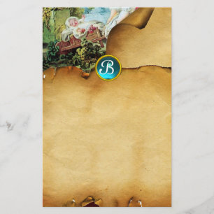 COLORFUL BABY SHOWER Parchment Blue Gem Monogram Briefpapier