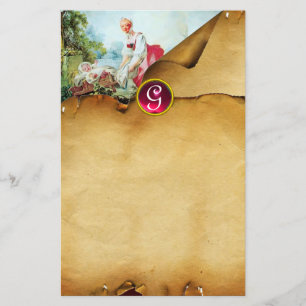 COLORFUL BABY SHOWER Parchment Red Ruby Monogram Briefpapier