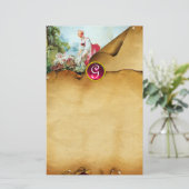 COLORFUL BABY SHOWER Parchment Red Ruby Monogram Briefpapier (Staand voorkant)