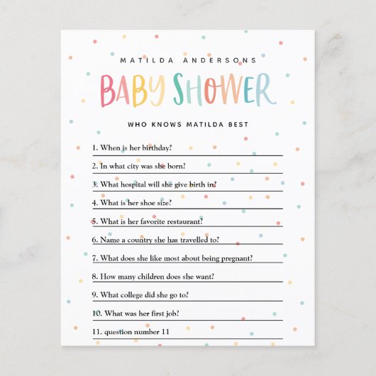 Colorful baby shower party game flyer (Voorkant)
