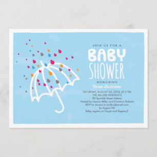 Colorful Baby shower Umbrella Invitation Kaart
