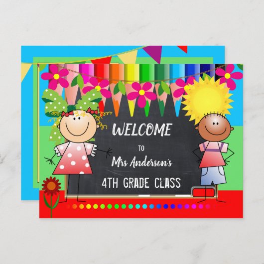 Colorful Back to School Chalkboard Briefkaart (Voorkant / Achterkant)