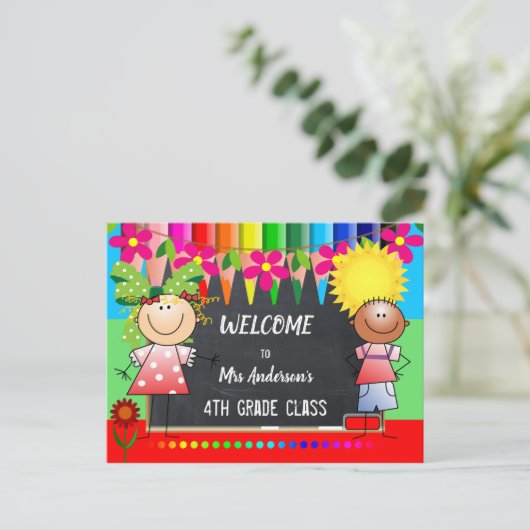 Colorful Back to School Chalkboard Briefkaart (Staand voorkant)
