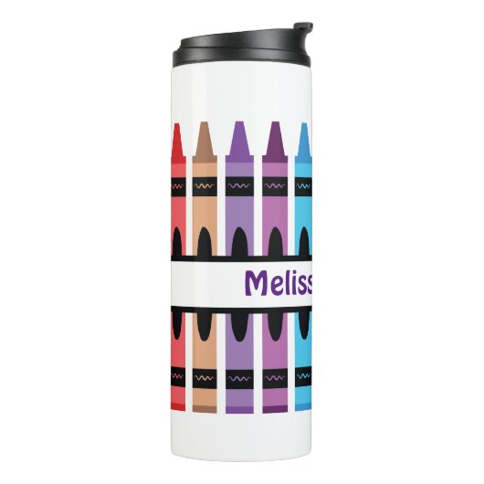 Colorful Back to School Name Monogram Crayon Thermosbeker (Gedraaid links)