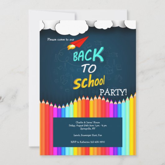 Colorful Back to School Party Invitation Kaart (Voorkant)