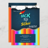 Colorful Back to School Party Invitation Kaart (Voorkant / Achterkant)