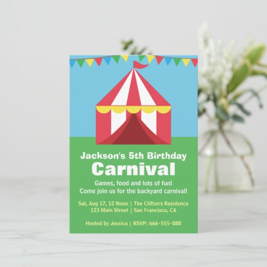Colorful Backyard Carnival Birthday Party Kaart (Staand voorkant)