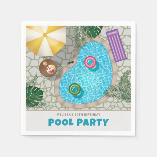 Colorful Backyard Swimming Pool Birthday Party Servet (Voorkant)