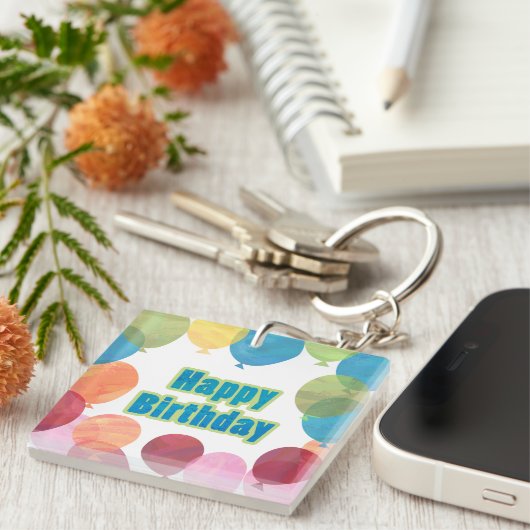 Colorful Balballon Birthday Sleutelhanger (Voorkant Rechts)