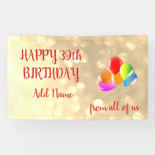 Colorful ballonontwerp Happy 39th Birthday Spandoek (Horizontaal)