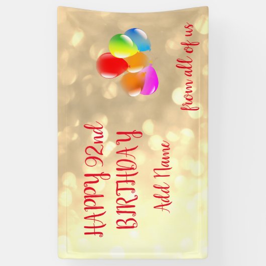 Colorful ballonontwerp Happy 92nd Birthday Spandoek (Verticaal)