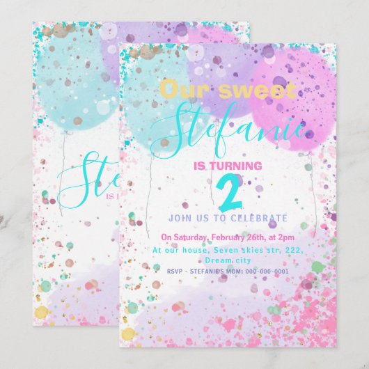 Colorful ballons kinderen verjaardagsfeest uitnodi aankondiging (Voorkant / Achterkant)