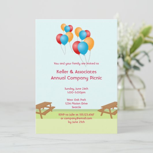 Colorful ballons zomerpicknick outdoor event kaart (Staand voorkant)