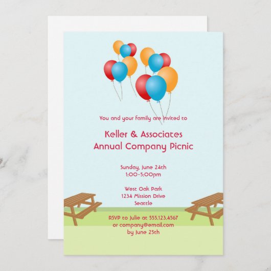 Colorful ballons zomerpicknick outdoor event kaart (Voorkant / Achterkant)