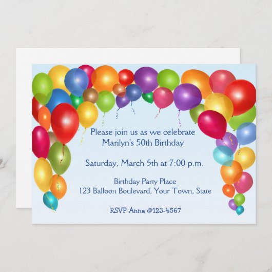 Colorful Balloon Arch Party Kaart (Voorkant / Achterkant)
