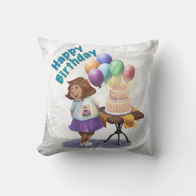 Colorful Balloon Birthday Girl en Cake Kussen (Voorkant)