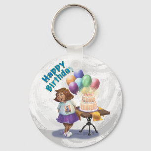 Colorful Balloon Birthday Girl Sleutelhanger
