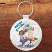 Colorful Balloon Birthday Girl Sleutelhanger (Voorkant)