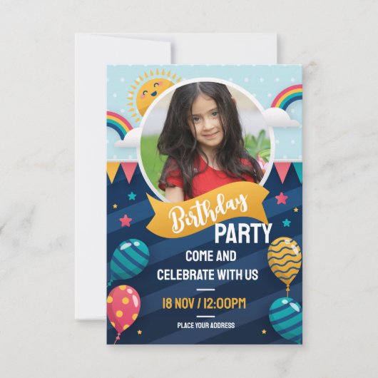 Colorful Balloon Blue Threadday Invitation Bedankkaart (Voorkant)