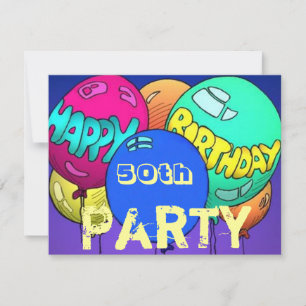 Colorful Balloons Birthday Party ~w/Age Sjabloon Kaart