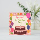 Colorful Balloons Cake Birthday Invitation Kaart (Staand voorkant)