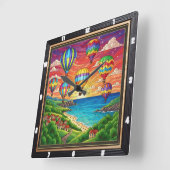 Colorful Balloons Coastal Village Vierkante Klok (Hoek)