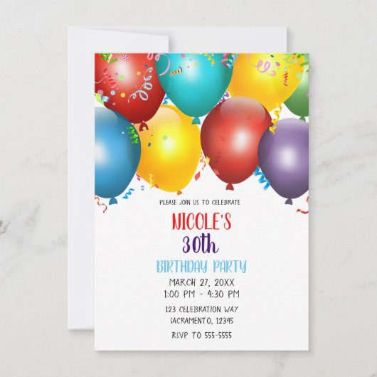 Colorful Balloons & Confetti Birthday Party Kaart (Voorkant)