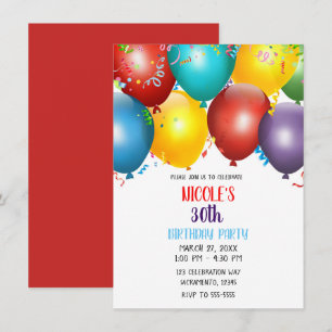 Colorful Balloons & Confetti Birthday Party Kaart