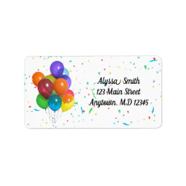 Colorful Balloons & Confetti Birthday Party Label