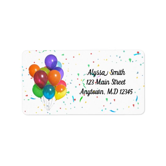 Colorful Balloons & Confetti Birthday Party Label (Voorkant)