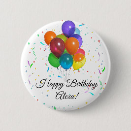 Colorful Balloons & Confetti Birthday Party Pin Ronde Button 5,7 Cm