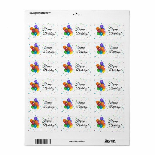 Colorful Balloons en Confetti Birthday Gift Labels (Full Sheet)